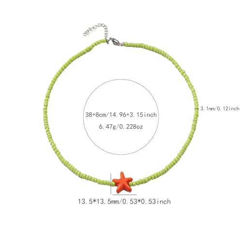 Seed Bead Choker Necklace for Women Bohemian Tiny Beads Choker Colorful Rice Bead Starfish Choker Summer Surfer Beach Necklace Jewelry Gift - color: Light Green