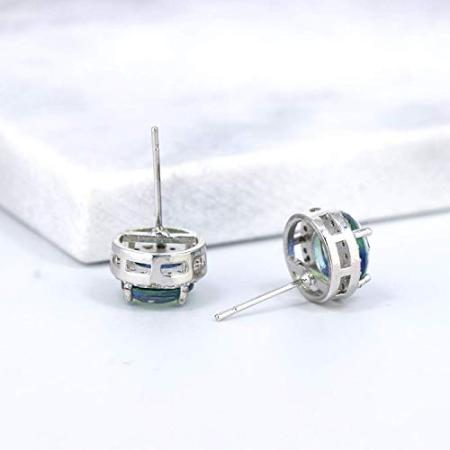 YOQUCOL Bright 8MM,10MM Cubic Zirconia Crystal Stud Earrings Round Pierced Earrings For Women - color: 8MM-Ocean Blue