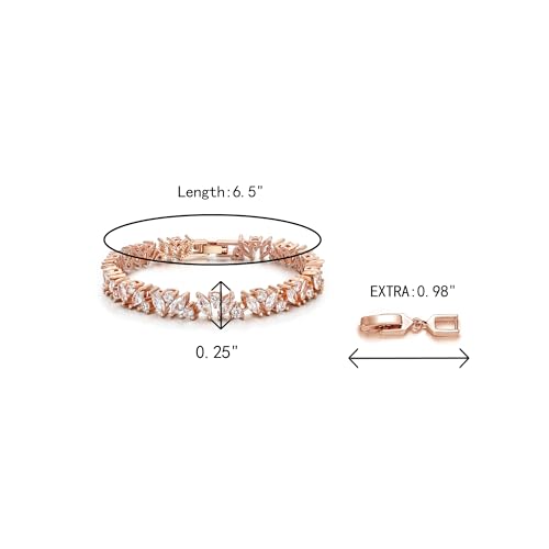 Crysdue Marquise Teardrop Cubic Zirconia Wedding Bridal & Prom Tennis Bracelets for Brides Bridesmaids, Silver/Gold/Rose Gold Plated Bracelet Gifts for Women - style: H_Marquise, Rose Gold