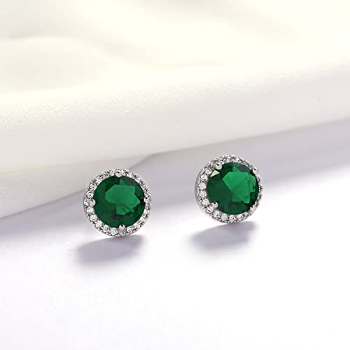 YOQUCOL Bright 8MM,10MM Cubic Zirconia Crystal Stud Earrings Round Pierced Earrings For Women - color: 10MM-Green
