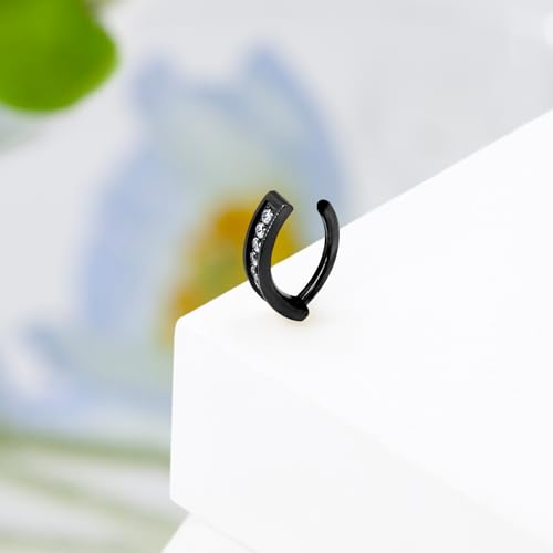 16G Labret Stud, G23 Titanium Vertical Labret Lip Piercing Jewelry, Gold Eyebrow Ring Clicker Belly Button Ring Hoop For Women Men - color: Black, size: 8mm Clear CZ