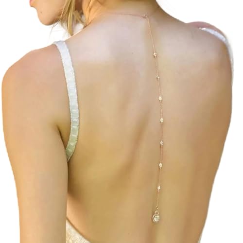 Rhinestone Backdrop Body Chain Jewelry Sexy Simple Long Body Chain Necklace Bridal Wedding Backdrop Backless Dress Accessories Jewelry for Women - color: Rose Gold