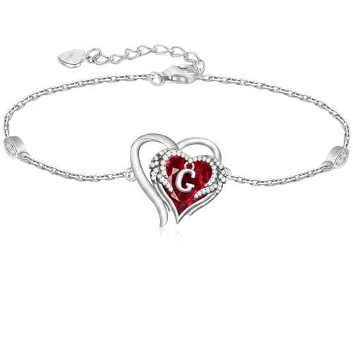Initial Bracelet for Women 925 Sterling Silver Heart Angel Wings Initial Bracelet Anniversary Birthday Mothers Day Jewelry for Mom Her Wife - color: G
