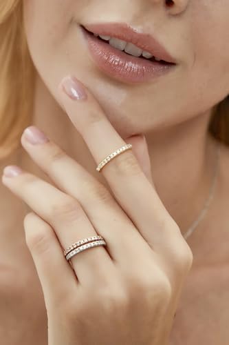 EAMTI 2mm Wedding Band Cubic Zirconia Half/Full Eternity Stackable Brass Engagement Ring Size 3-13 - color: Full-Eternity-Silver