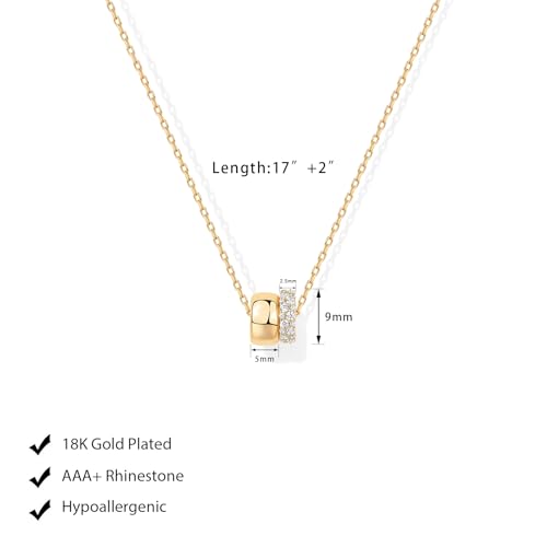 Luxval Diamond Pendant Gold Necklace for Women,Dainty 18k Gold Plated Choker Necklaces Simple Gold Jewelry Gifts for Women - color: Gold-rondelle