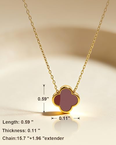Four Leaf Clover Necklace 18K Gold Plated Necklaces for Women Lucky Flower Pendant Adjustable Link Chain Stainless Steel Dainty Trendy Simple Jewelry Gifts for Women - color: 1G-Red