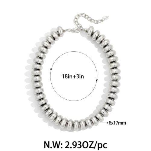 Chunky Beaded Necklace for Women Boho Statement Bead Necklace Adjustable Choker with Polished Disc/Square Beads Trendy Summer Beach Jewelry Gifts - color: Silver