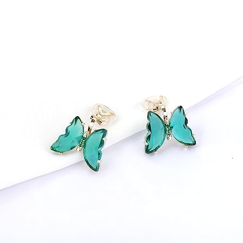 YOQUCOL Butterfly Shape Crystal Clip On Earrings Non Pierced Golden Stud for Women - color: Green
