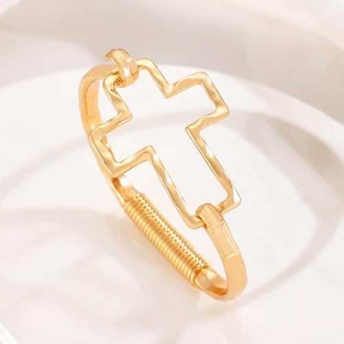 Chunky Heart Bracelet for Women Gold Silver Heart Cuff Bracelet Open Statement Love Bangle Minimalist Jewelry - color: Gold Cross