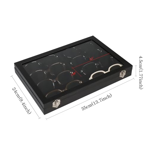 Wudygirl Sunglass organizer Leather Jewelry Tray with Lid 13.7"x9.4" Black | 8 Grid Jewelry Organizer with Velvet Liner, Ideal for Jewelry Storage, Dresser Drawer or Gift, Dustproof Design - style: 8 Grid Jewelry Tray