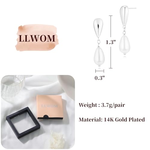 LLWOM Earrings for Women - 14K Gold Plated CZ Teardrop Dangle Earrings | Dangling Earrings for Women Trendy, Hypoallergenic Jewelry Gift for Wedding/Party/Prom/Daily, Elegant Drop Earring Stud - color: Silver Pearl Teardrop