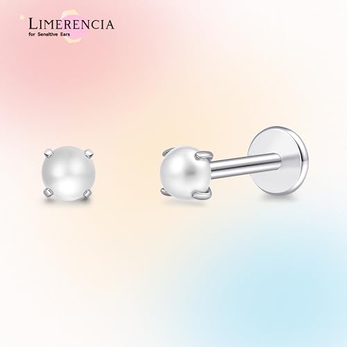 limerencia Titanium Threadless Flat Back Earrings Stud Piercing Jewelry | 20G Press Fit Titanium Push Pop in Cartilage Tragus Labret Lip Medusa Conch Piercing Jewelry Hypoallergenic for Women Men - style: Pearl Silver