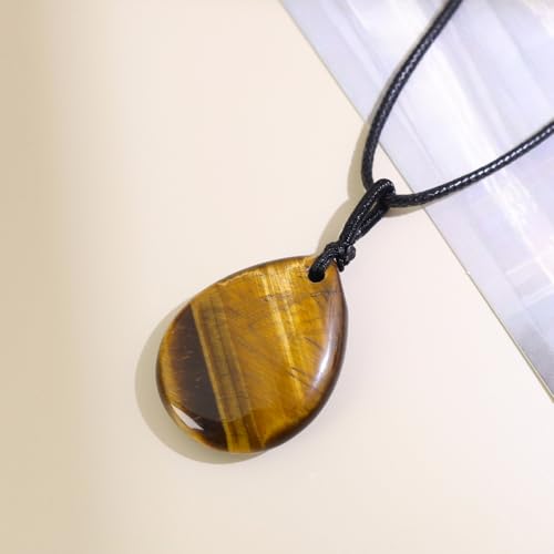Teardrop Gemstone Necklaces for Women, Healing Crystal Pendant Necklace Birthstone Jewelry for Women - color: Tiger's Eye