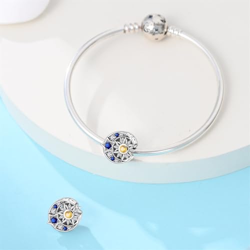 925 Sterling Silver Charms for Bracelets and Necklaces Lipstick and Perfume High Heels Dangle Pendants Heart Butterfly Bead Charms Halloween Christmas Gift for Womens - style: Sun Moon Stars Charm