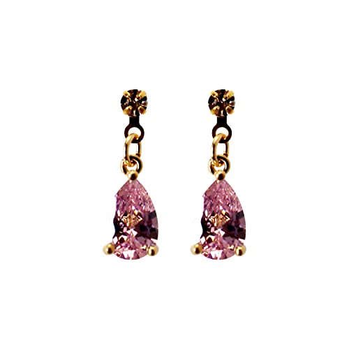 Drop Cubic Zirconia Invisible Clip On Earrings for Women Not Pierced Gold Teardrop Sqaure CZ Crystal Dangle Gold Silver Comfortable Clip On Earrings Bridal Wedding Prom - color: Teardrop 4 Pink