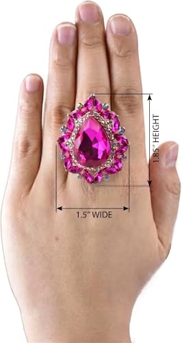 NYFASHION101 Radiant Teardrop Stone Adjustable Cocktail Statement Ring - color: Celestial Fuschia/Gold-Tone