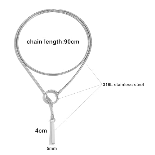 Slip Chain Necklaces for Women Stainless Steel Bar Pendant Choker Necklace Boho Handmade Long Lariat Necklace Silver Statement Punk Rock Collar Jewelry - style: Layering