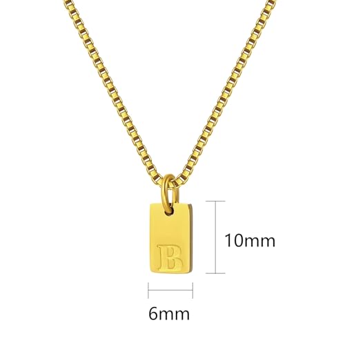 Gold Plated Square Initial Necklace Waterproof A-Z Letter Pendant on Thin Chain - Dainty, Stackable Jewelry for Women - color: Golden-A, size: F