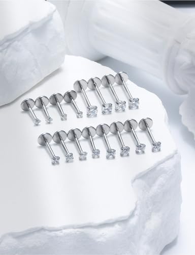 20G 18G 16G Threadless Flat Back Earrings Nose Stud 316L Surgical Steel Medusa Labret Monroe Lip Ring Tragus Forward Helix Conch Cartilage Lobe Earrings Stud Piercing Jewelry For Women Men - size: 20G-6MM 7MM 8MM 10MM Length