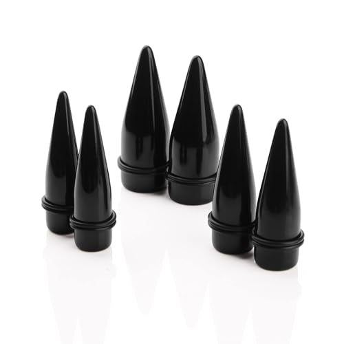 2 Pairs Black Acrylic Ear Tapers and 316L Stainless Steel Tunnels Plugs Gauges Ear Stretching Kit - color: Gauge: 1" (25mm)