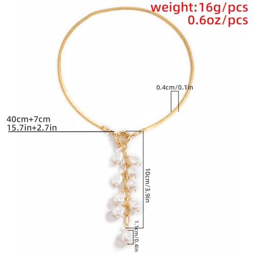 Women's Baroque Beaded Y Necklace, Trendy Pendant Long Choker, Simple Daily Wear Jewelry Gift - color: Golden