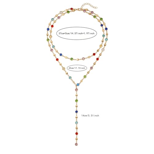 KURTCB Rhinestone Necklace for Women Boho Long Y Lariat Gold Necklace Stack Colorful Summer Beach Jewelry - color: Multicolor Layered