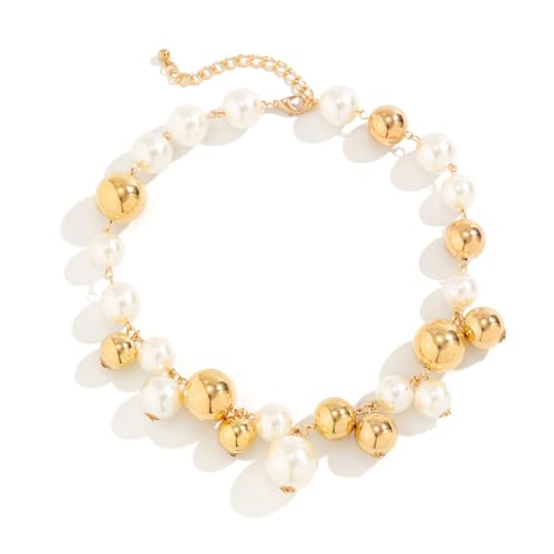CSIYANJRY99 Chunky Pearl Necklace for Women Big Faux Pearl Beaded Strand Necklace Wedding Prom Jewelry for Women - color: gold