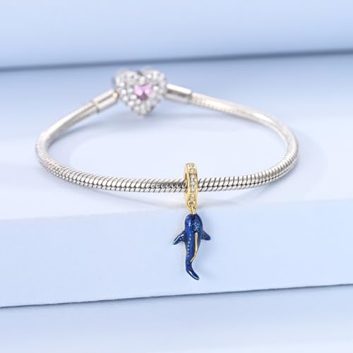 Hapour 925 Sterling Silver Charms for Bracelet Necklace Dangle Pendant Bead | Whale Shark Charm, Glow in the Dark, Matryoshka Russian Doll Baking European Jewelry Charm, 14k Gold Plated - style: Golden Blue Glowing Whale Shark