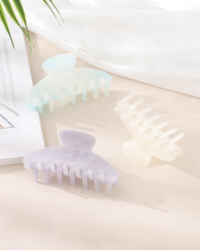 Molans 3PCS Hair Claw Clips Acrylic Clamps for women - Non-slip Strong Hold Barrettes for Thin Thick Hair, Medium hair clips Accessories - color: pink/yellow/blue