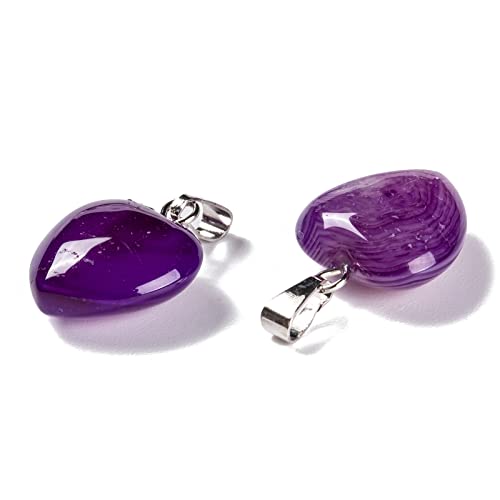 10Pcs Heart Stone Charm Pendants Natural Agate Gemstone Pendants with Platinum Brass Loops for DIY Necklace Keychains Earring Crafts Supplies - color: Agate