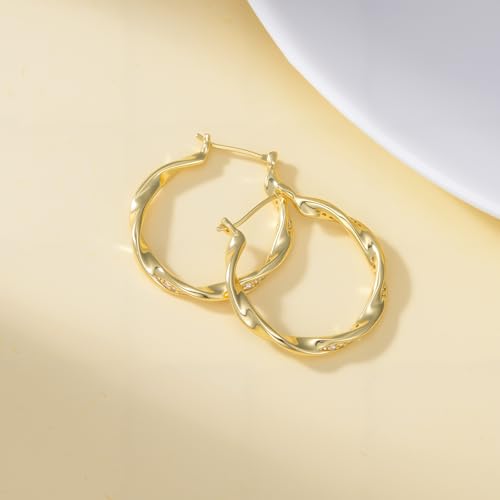 Hoop Earrings 14K Gold Plated Earrings for Women Thick Large Diamond Hoops Earring Twisted Wave Huggie Earring 30/40MM - size: 40MM