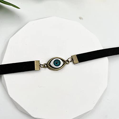 Gothic Black Velvet Goth Choker Necklace for Women,Cameo Black Choker Crow Skull Pendant Necklace Vintage Collar Skull Necklace Gothic Jewelry - style: Evil Eye