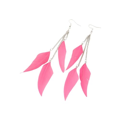 Bohemian Colorful Feather Dangle Earrings Handmade Boho Taseel Fashion Earrings for Women - color: Pink