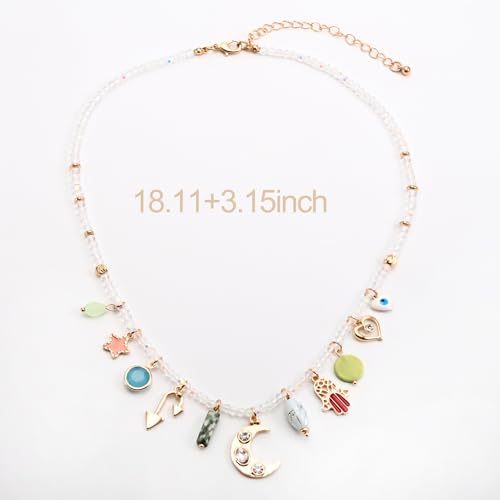 ORIGENCE Sun Heart Necklace for Women 18K Gold Plated Heart Pendant Necklace Chunky Chain Choker Necklaces Hip Hop Charm Necklaces Trendy Unisex Jewelry - style: 11Charm-Glass Bead
