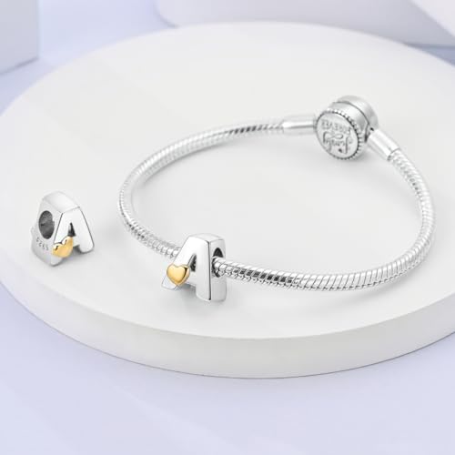 925 Sterling Silver Letter Charms A-Z for Bracelet Necklace Alphabet Bead | Heart letter A B C D G J charm initial gold Pendant beads Jewelry Gift for Women - color: Letter A
