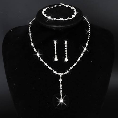 CAVETEE Jewelry Set - Prom Jewelry Crystal Bridal Necklace, Bracelet & Pendant Earring Jewelry Set for Women - style: Waterdrop crystal