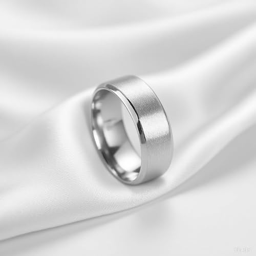 Stainless Steel Wedding Band Ring For Men Women | Sandblasted matte finish, 4mm/6mm/8mm widths, steel/black/gold-tone colors, everyday wear, wedding - color: Matte-8mm-Silver