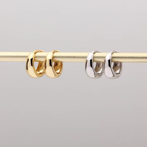 CHESKY 4 Pairs Small Huggie Hoop Earrings for Women - Chunky 14K Gold Plated/Silver Plated Lightweight Earring Stacks Cartilage Hoop Earrings Set for Multiple Piercing Trendy Jewelry - style: 4hoops-sl