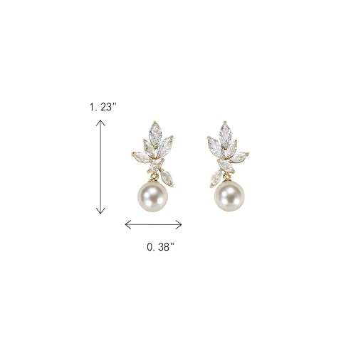 Crysdue Simulated Pearl Earrings for Women, Dainty Silver/Gold/Rose Gold Plated Cubic Zirconia Drop Dangle Earrings Wedding Jewelry for Bride Bridesmaid - style: L_CZ+pearl, Silver