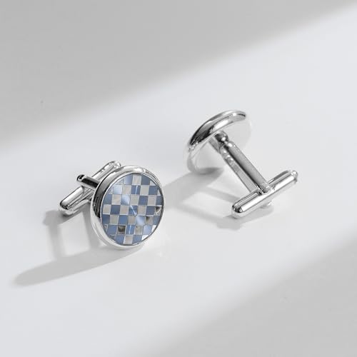 wynameleri Mens Tuxedo Shirt Button and Cuff Links Set, Classic Shirts Cufflink Studs, Formal Business Wedding Jewelry - color: Checkered-Blue
