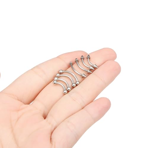 Eyebrow Piercing Jewelry Surgical Steel Vertical Labret Lip Jewelry Curved Barbell Tiny Eyebrow Ring Ear Rook Navel Small Belly Button Ring for Women Men 16g Bar Length 6mm/8mm/10mm/12mm - color: silvertone,ball+spike