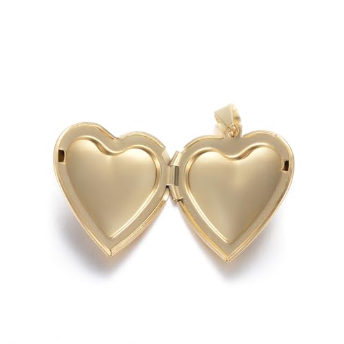 KitBeads 10Pcs Heart Photo Locket Charms 316 Stainless Steel Love Memorial Photo Frame Real 18K Gold Plated Pendants for Jewelry Making Bracelets Earrings Necklace Bulk