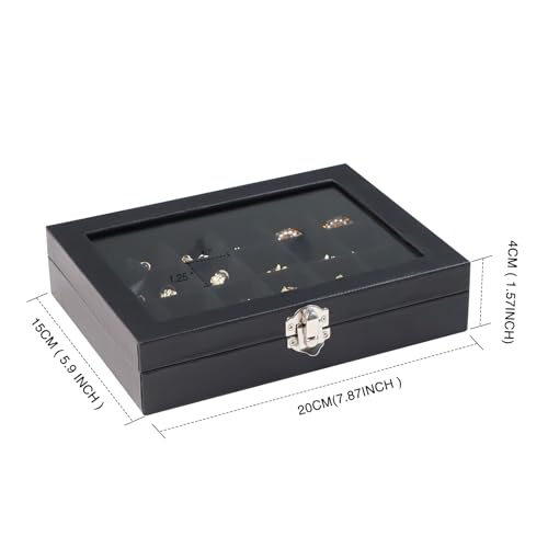 Wudygirl 24 Grid Earring Organizer Small Jewelry Box with Lid Black | Ring Box with Adjustable Dividers, Velvet Lining, Ideal for Rings, Earrings, Jewelry Display, Gift Giving - style: Black 24 Grid