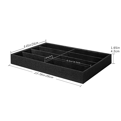Emibele Glasses Organizer Jewelry Tray, 8 Grids Velvet Tray Watch Storage Stackable Jewelry Showcase Display Storage with Detachable Inner Dividers, Black - style: C1- eight Grids Black