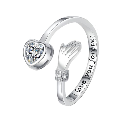 Granddaughter Daughter Hug Ring For Hope Rings, Stainless Steel Inspirational Jewelry Engraved Always With You Love You Forever Message Adjustable Non Tarnish Jewelry Birthday Gift Card - color: LYF White Diamond