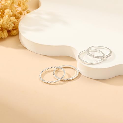 Lunvky Silver Stacking Rings for Women 14K Gold Plated Ring Non Tarnish Thin Trendy Stackable Dainty Cubic Zirconia Finger Pinky Thumb Wedding Band Rings Set Jewelry Gifts Size 5-10 - color: B-Silver, size: 8