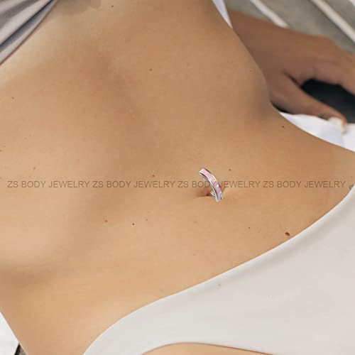 ZS 14G Clicker Belly Button Rings for Women, 925 Sterling Silver Opal Belly Barbell Piercing Reverse Curved Navel Barbell Body Jewelry - color: White Opal:14G,10mm