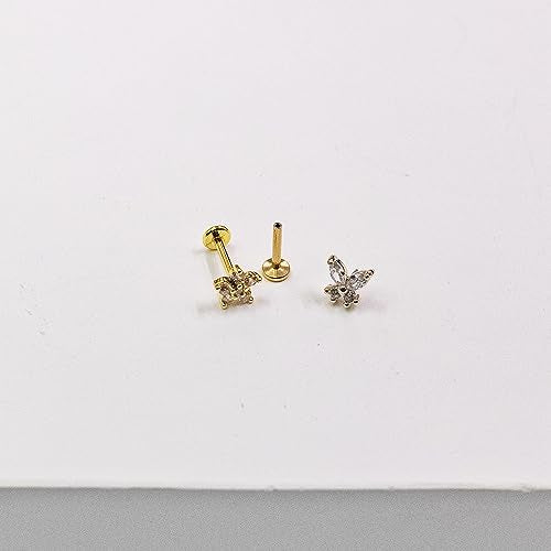VERAMI 16G Surgical Steel Pushin Lip Rings Butterfly Flower Bee Nose Stud Rings Top Push in Threadless Flat Back Nose Rings Studs Cartilage Earrings for Womens - color: STYLE-4