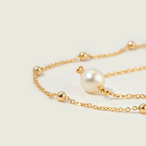 MEVECCO Dainty Chain Bracelets for Women, Layered and Charm Styles | 14K Gold Plated Brass, Select Cubic Zirconia Accents, Single and Multi-Row Structures for Refined Everyday Wristwear - style: 2 Layer 1 Pearl Bead Chain