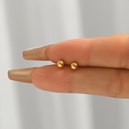 Dainty Stud Earrings for Women 18K Gold Plated Tiny Ball Stud Earrings Minimalist Bead Studs for Women - size: Ball 4MM